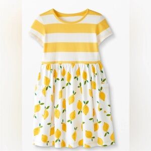 Hanna Andersson Lemons Mixie Dress Yellow White Pockets Cotton Girls 6-7